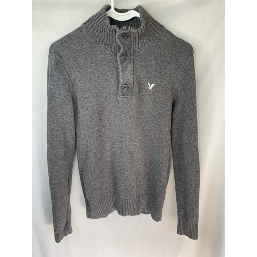Mens S Athletic‎ Fit American Eagle Gray Crew Neck Sweater Y2K Pullover